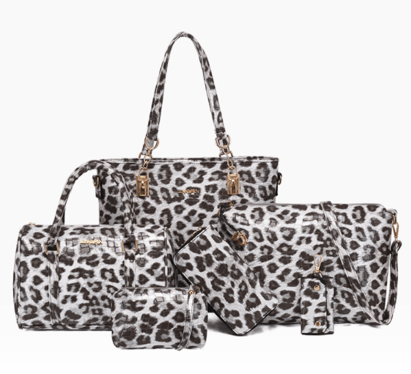 6 pieces set pu leather bag handbag leopard print  large capacity handbags set women bags