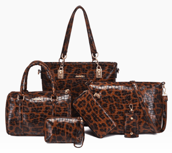 6 pieces set pu leather bag handbag leopard print  large capacity handbags set women bags
