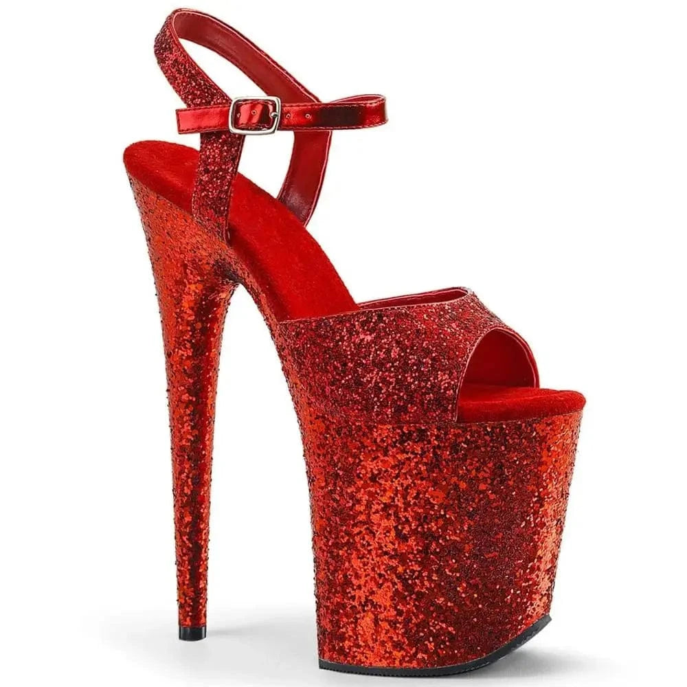 6 / Red 20cm sequins decorated thick bottom waterproof platform skyhigh buckle pole dance performance sandals female