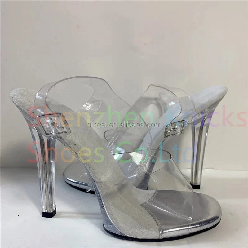6 / sandal 5inch-12cm Crystal transparent New model bodybuilding shoes before 1 cm after 12cm super sexy thin heel crystal shoes