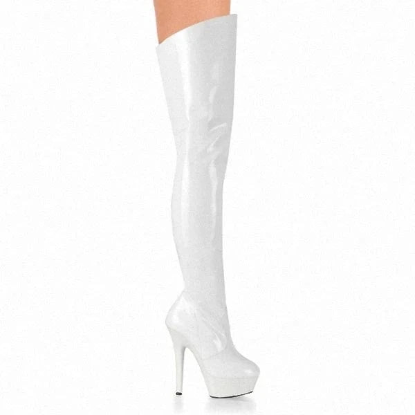 6 / White Club pole dancing angle over-the-knee boots platform high 15 cm L knee-high boots