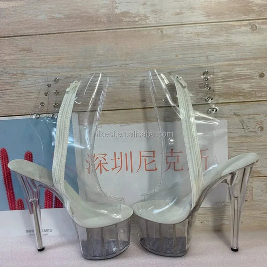 6 / White2 7inch-17cm Super high heels Transparent crystal shoes sexy super high heels pole dance stage show