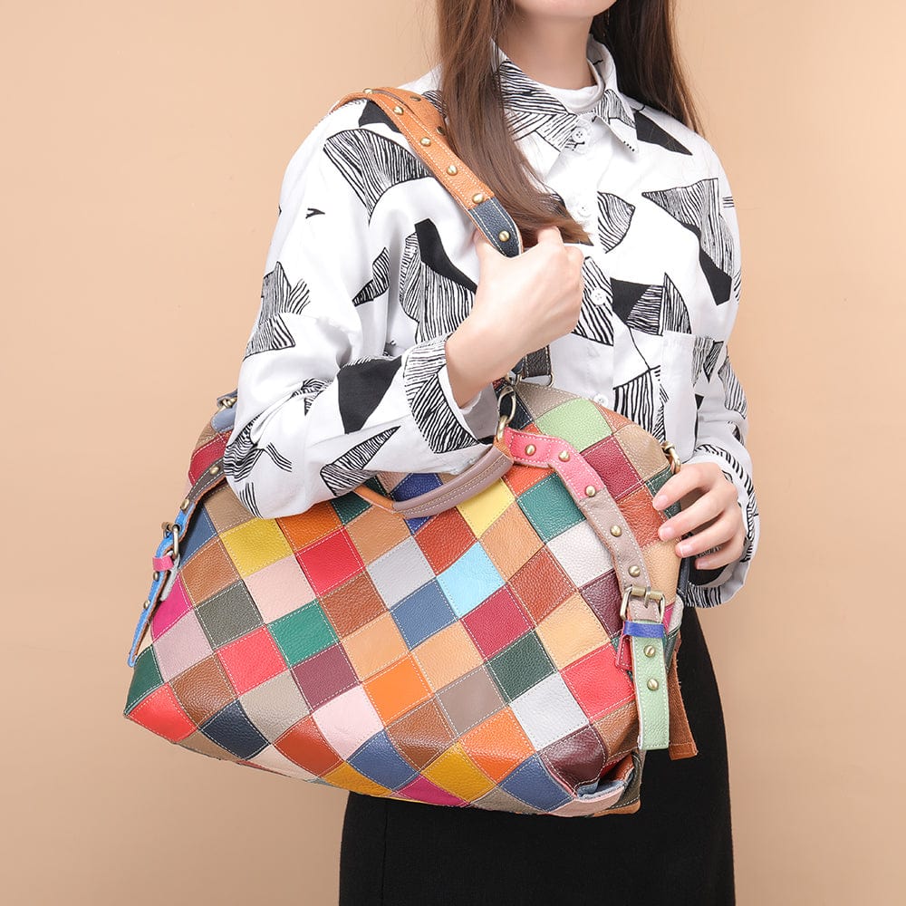 600-colorful Westal Women Multicolor Genuine Leather Tote Bag Leather Purses and Handbags Crossbody Bag Women Shoulder Bag Luxury Handbag