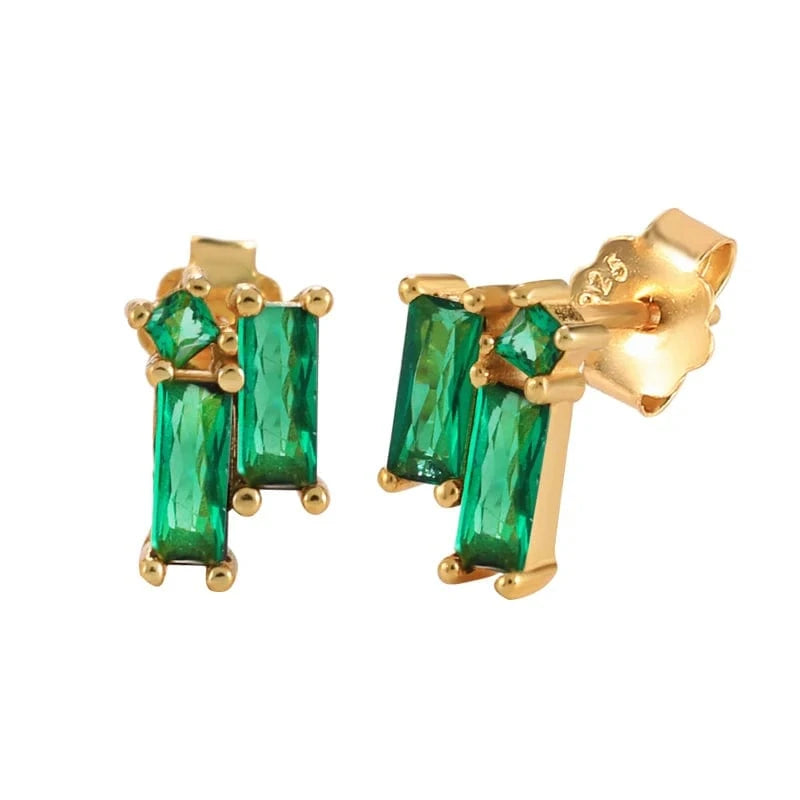 60231431185C-1 green zircon 925 sterling silver fashion jewelry earrings multicolored rectangle zircon gold plated stud earrings jewelry women girls