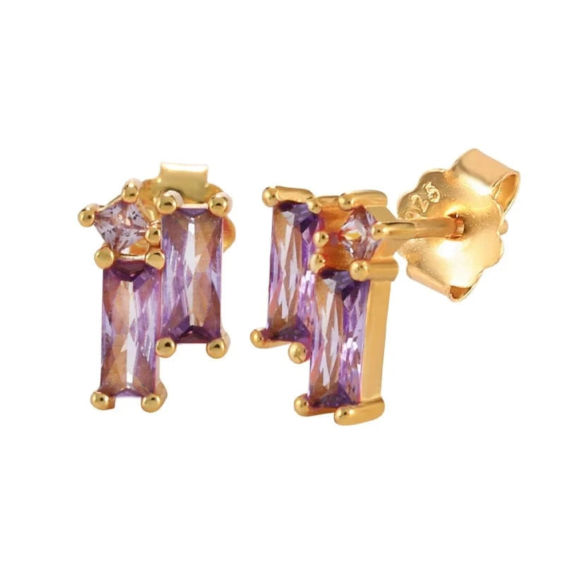 60231431185C-4 purple zircon 925 sterling silver fashion jewelry earrings multicolored rectangle zircon gold plated stud earrings jewelry women girls