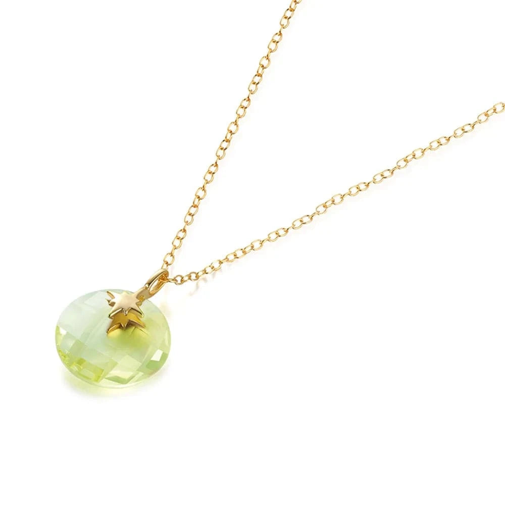 60305391611C light green 925 sterling silver fashion jewelry necklaces sparkling colored round zircon pendant gold plated necklace jewelry
