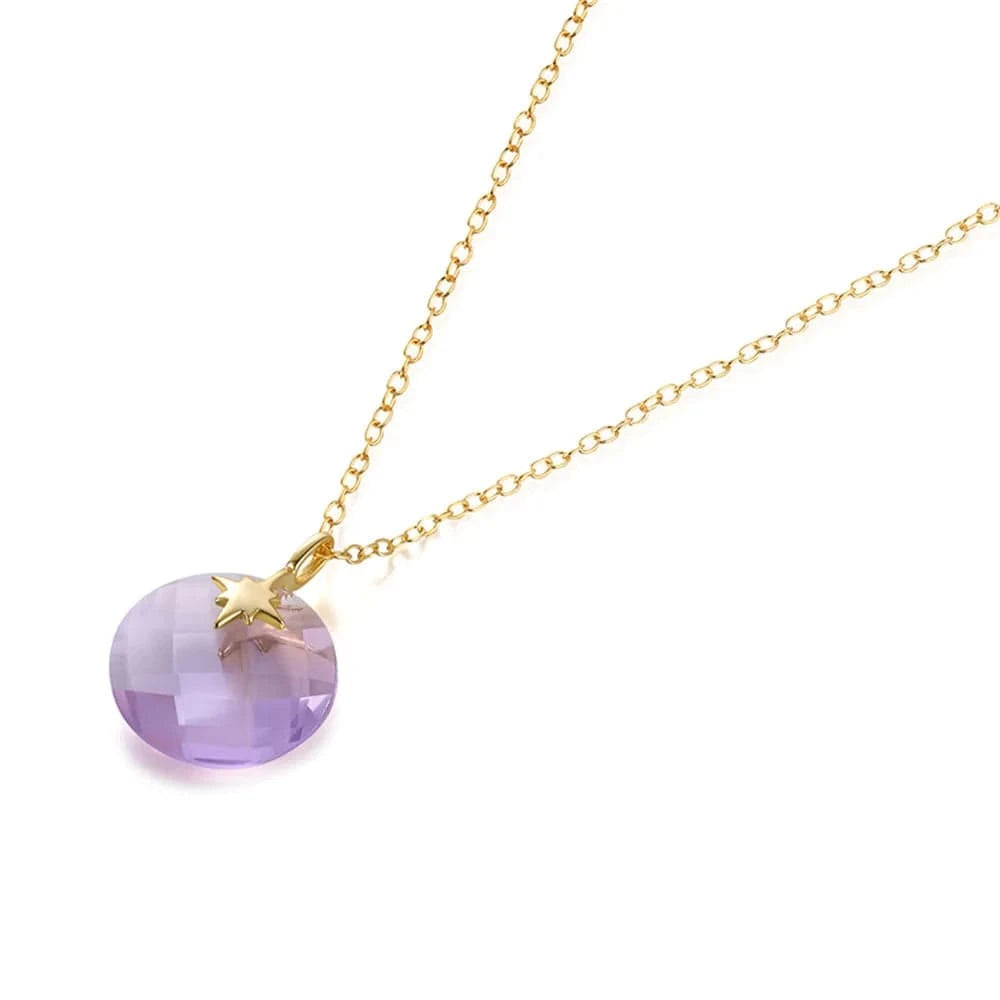 60305391611C purple 925 sterling silver fashion jewelry necklaces sparkling colored round zircon pendant gold plated necklace jewelry