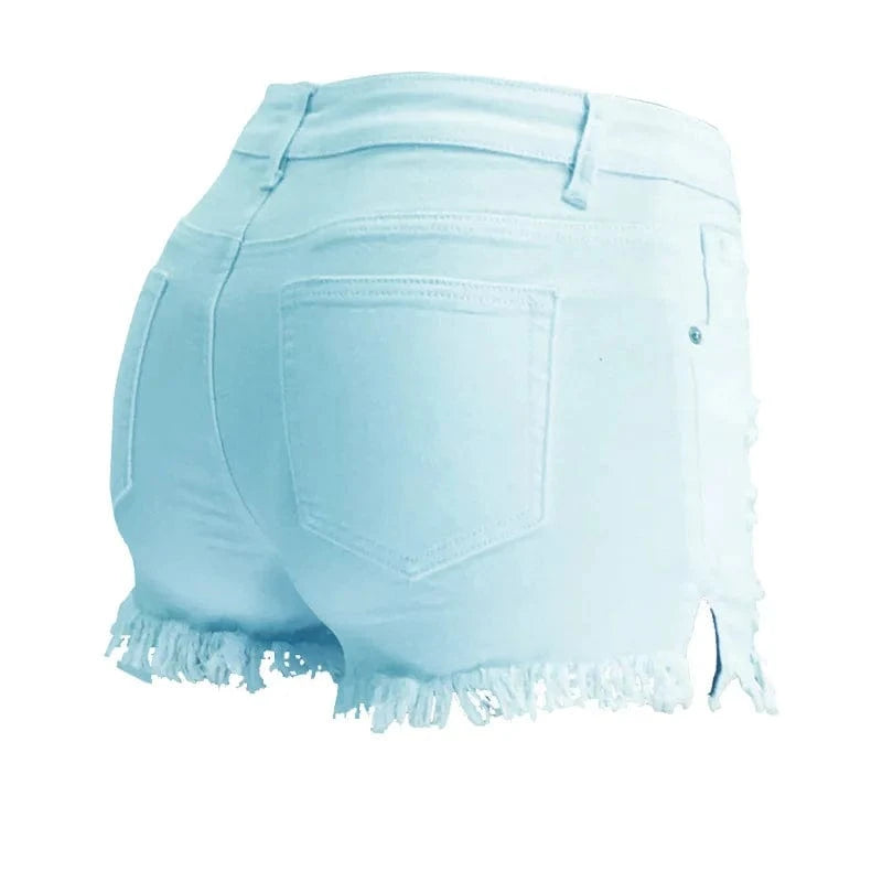 669 Vintage Distressed Ripped Denim Shorts with Frayed Fringe Hem
