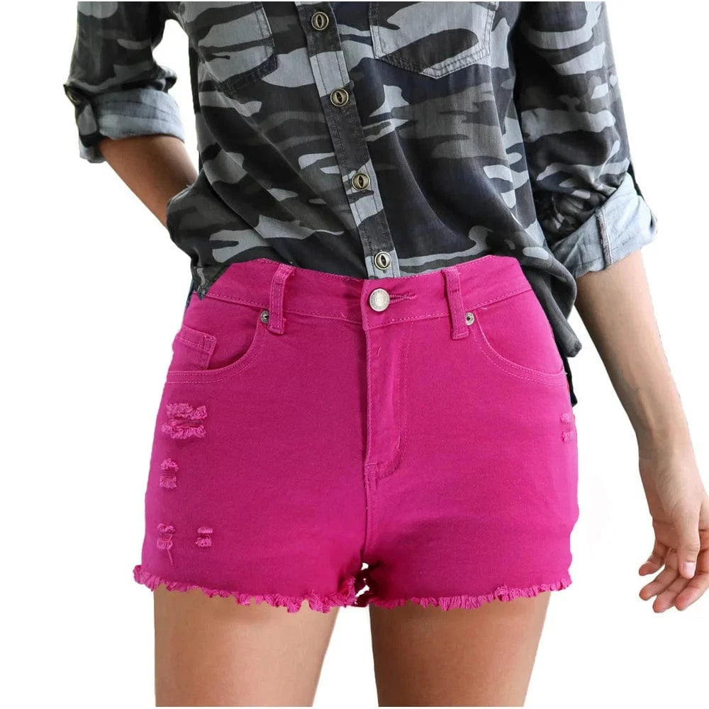 669 Vintage Distressed Ripped Denim Shorts with Frayed Fringe Hem