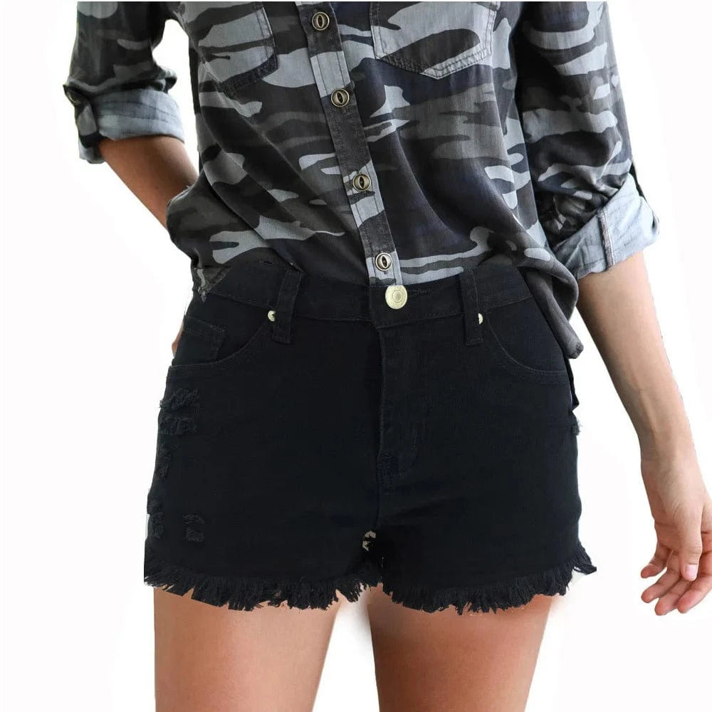 669 Vintage Distressed Ripped Denim Shorts with Frayed Fringe Hem