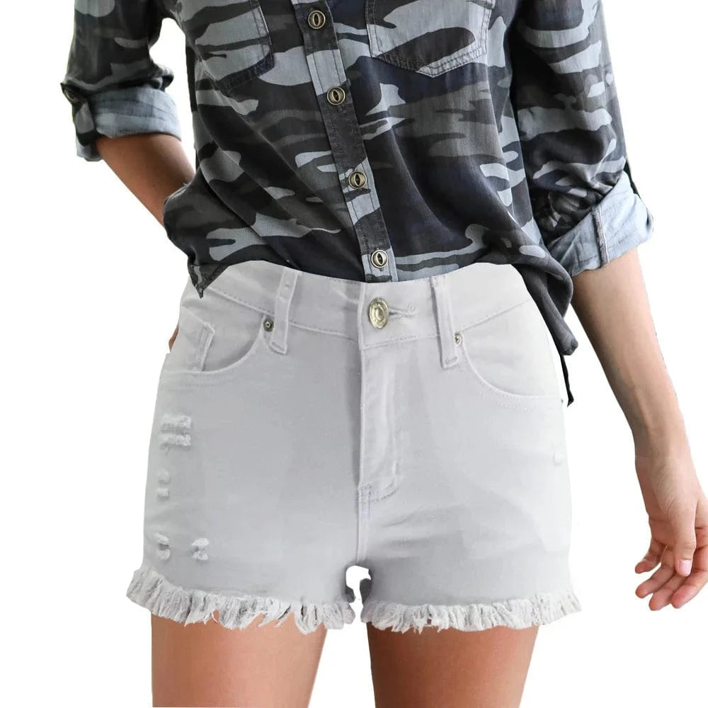 669 Vintage Distressed Ripped Denim Shorts with Frayed Fringe Hem