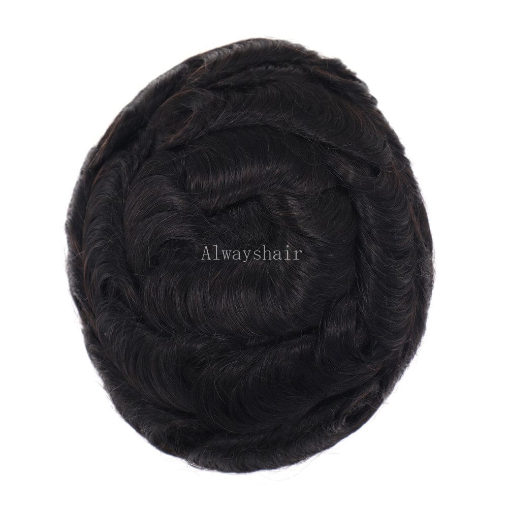 6inches / 1B / 7x10 New Octagon - China Lace with Poly Coating India Human Hair Men Toupee Wig