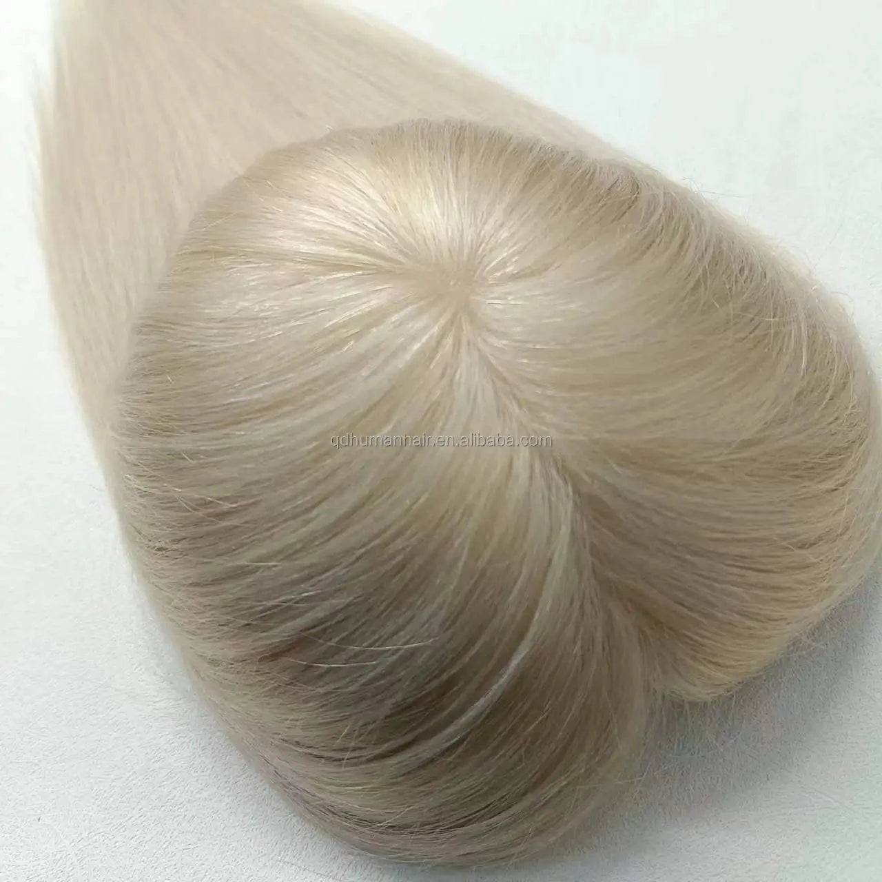 6x6 ice white silky straight 100% European virgin human hair 16inch 130% silk mono topper for white women