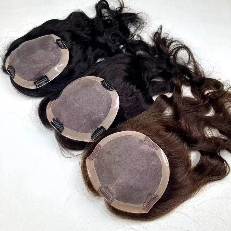 6x6 ice white silky straight 100% European virgin human hair 16inch 130% silk mono topper for white women