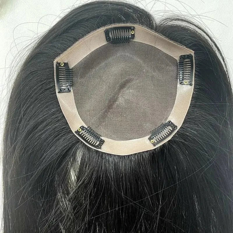 6x6 ice white silky straight 100% European virgin human hair 16inch 130% silk mono topper for white women