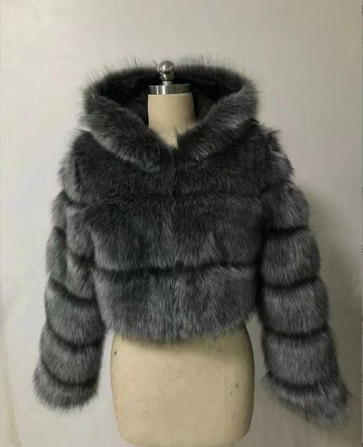6xl / color7 Cropped  Winter Coat Jacket Women Faux Fox Fur Coat with Hood Fashion Short Style Fake Fur Coat for Lady