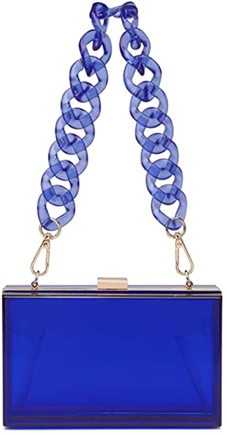 7.1*2*4.3 inch / Blue Factory In Stock Wedding Party Use Hard Purse Shoulder Handbag with Removable Gold Chain Strap Women Clear Box Purse Clutch Bag