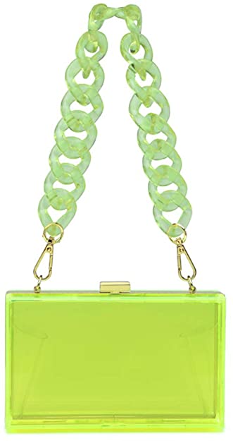 7.1*2*4.3 inch / green Factory In Stock Wedding Party Use Hard Purse Shoulder Handbag with Removable Gold Chain Strap Women Clear Box Purse Clutch Bag