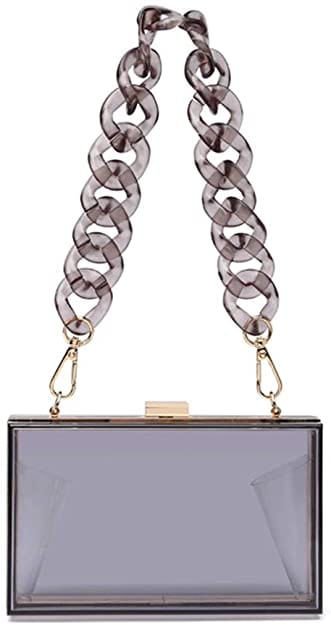 7.1*2*4.3 inch / Grey Factory In Stock Wedding Party Use Hard Purse Shoulder Handbag with Removable Gold Chain Strap Women Clear Box Purse Clutch Bag