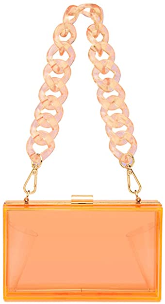 7.1*2*4.3 inch / Orange Factory In Stock Wedding Party Use Hard Purse Shoulder Handbag with Removable Gold Chain Strap Women Clear Box Purse Clutch Bag