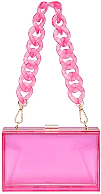 7.1*2*4.3 inch / Pink Factory In Stock Wedding Party Use Hard Purse Shoulder Handbag with Removable Gold Chain Strap Women Clear Box Purse Clutch Bag