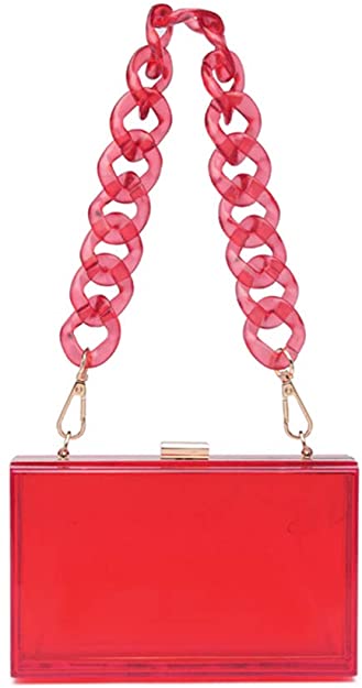 7.1*2*4.3 inch / Red Factory In Stock Wedding Party Use Hard Purse Shoulder Handbag with Removable Gold Chain Strap Women Clear Box Purse Clutch Bag