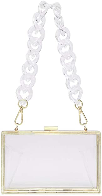 7.1*2*4.3 inch / White Factory In Stock Wedding Party Use Hard Purse Shoulder Handbag with Removable Gold Chain Strap Women Clear Box Purse Clutch Bag
