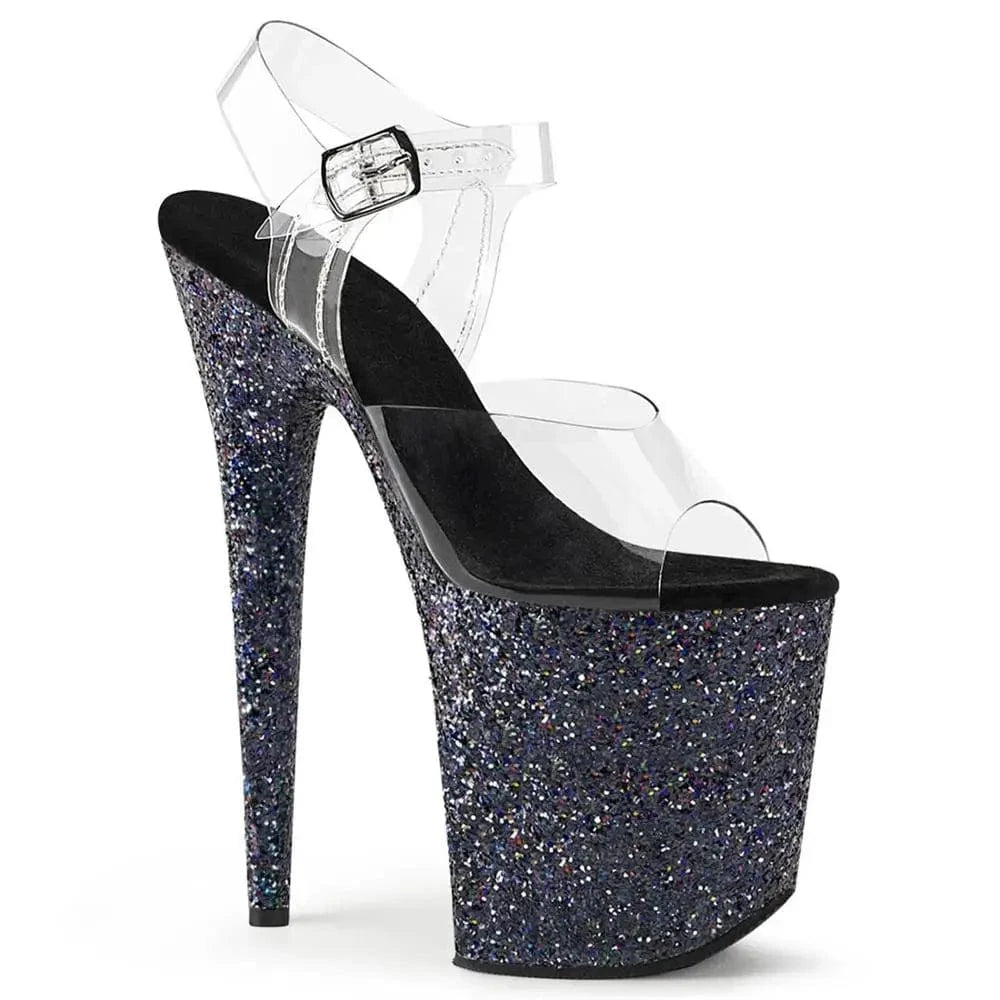 7 / Black 20CM sexy ultra high with a word buckle waterproof platform pole dance sandals model show shoes