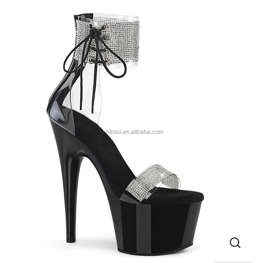 7 / Black 7inch-17CM crystal shoe foot ultra-high heel diamond upper steel pipe dance Rhinestone shoes