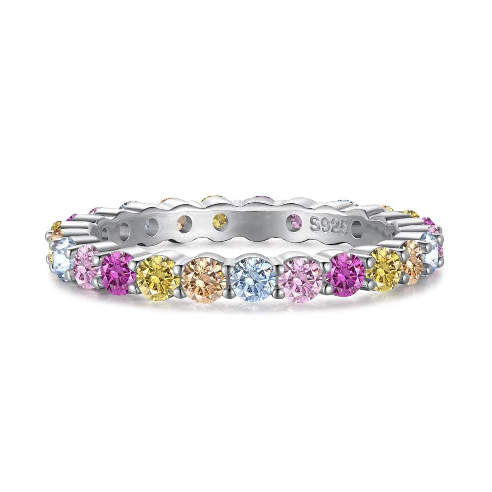 7 / DY120789-S-W-CS Dylam Eternity Band Rings 2mm 5A Cubic Zirconia Diamond S925 Silver Rhodium Plated Colorful Wedding Engagement Promise Rings