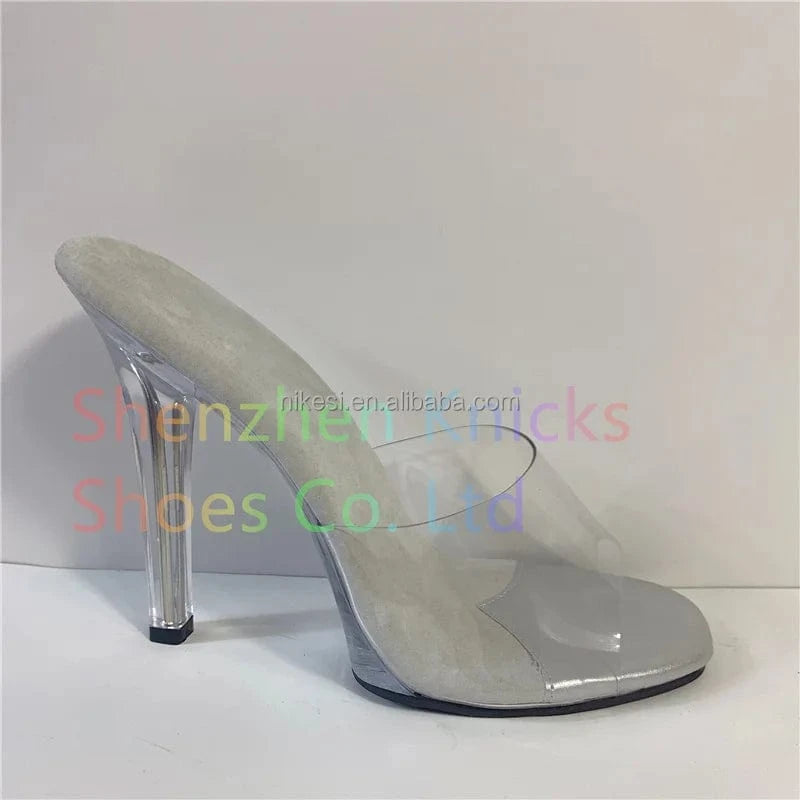7 / slipper 5inch-12cm Crystal transparent New model bodybuilding shoes before 1 cm after 12cm super sexy thin heel crystal shoes