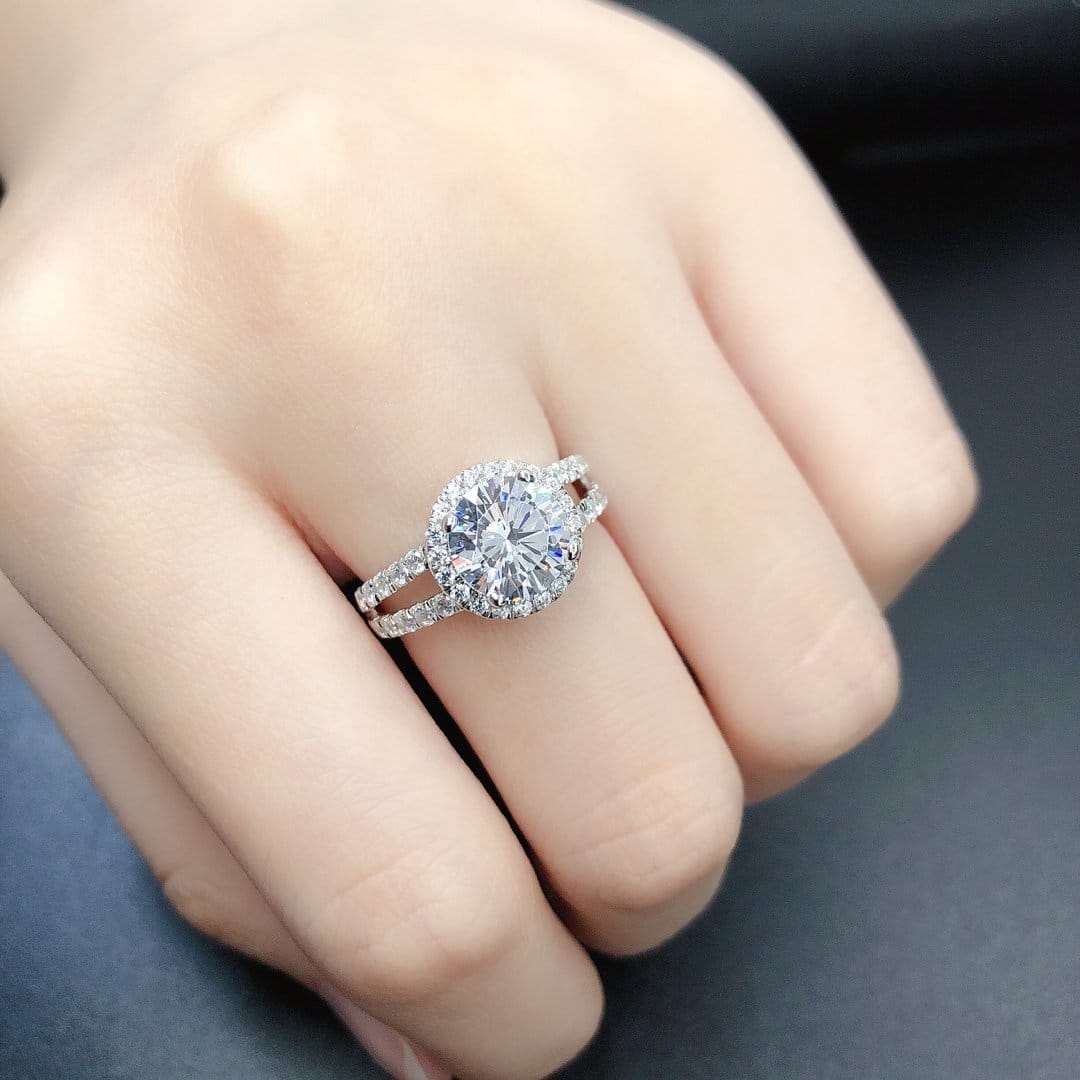 7 / White Gold Full Moissanite Style Customized 2ct - 8.2mm Moissanite Diamond Engagement Rings 14K Solid White Gold Engagement Wedding Ring With GRA Certificat