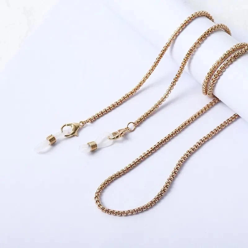 70cm / Gold Chic Europe Trendy Gold Necklace Metal Beads Hanging Chain for Sunglasses and mouth-muffle Decoration Chain with Logo Custom