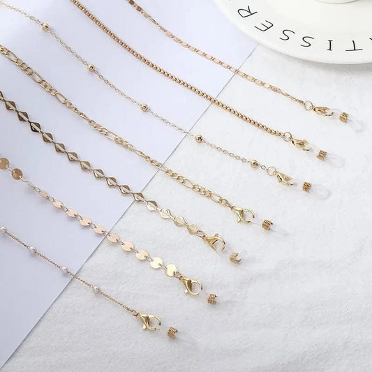 70cm / Gold Chic Europe Trendy Gold Necklace Metal Beads Hanging Chain for Sunglasses and mouth-muffle Decoration Chain with Logo Custom