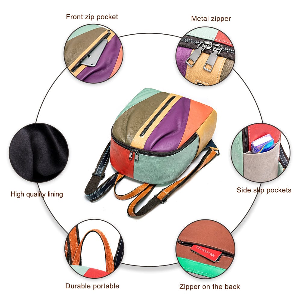 7380-colorful Marrant 7380 genuine leather design backpack wholesale mini travel waterproof patchwork backpack plain for woman backpack