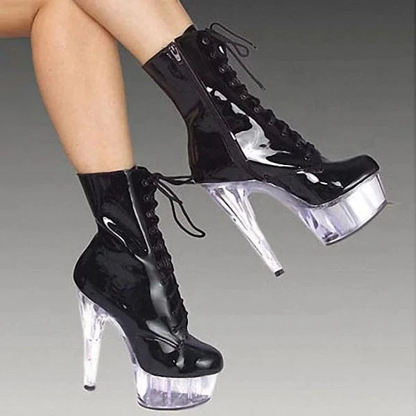 7inch-17cm  Black sexy nightclub pole dance performance low ankle boots high heel with crystal low