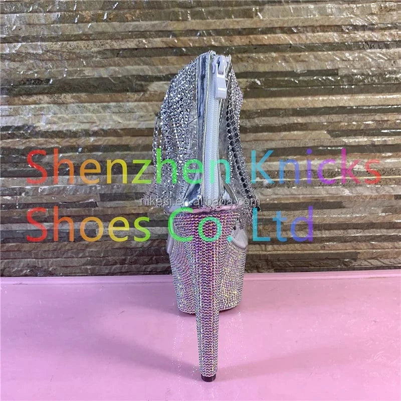 7inch-17CM Crystal shoes ankle tassel boots super high heel diamond tassel boot diamond sole