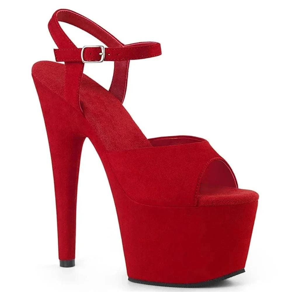 7inch-17cm sky-high sexy peep-toe high heel sandals suede pole-dancing heels