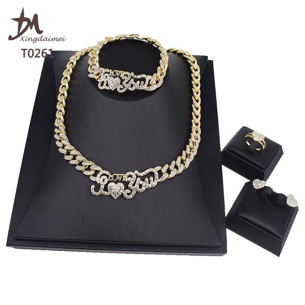 8 / 18k gold plated T0261 Wholesale Fashion Women's 18K gold plated 4piece i love you jewelry set