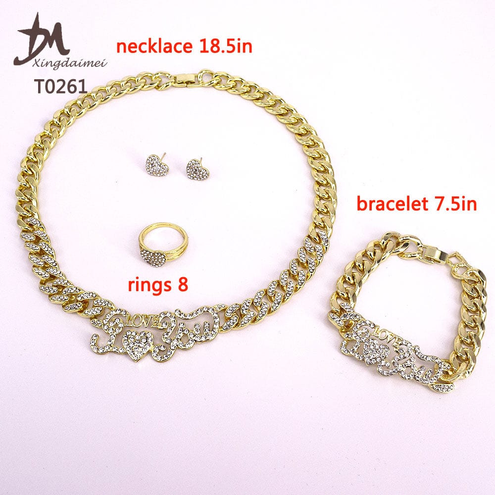 8 / 18k gold plated T0261 Wholesale Fashion Women's 18K gold plated 4piece i love you jewelry set