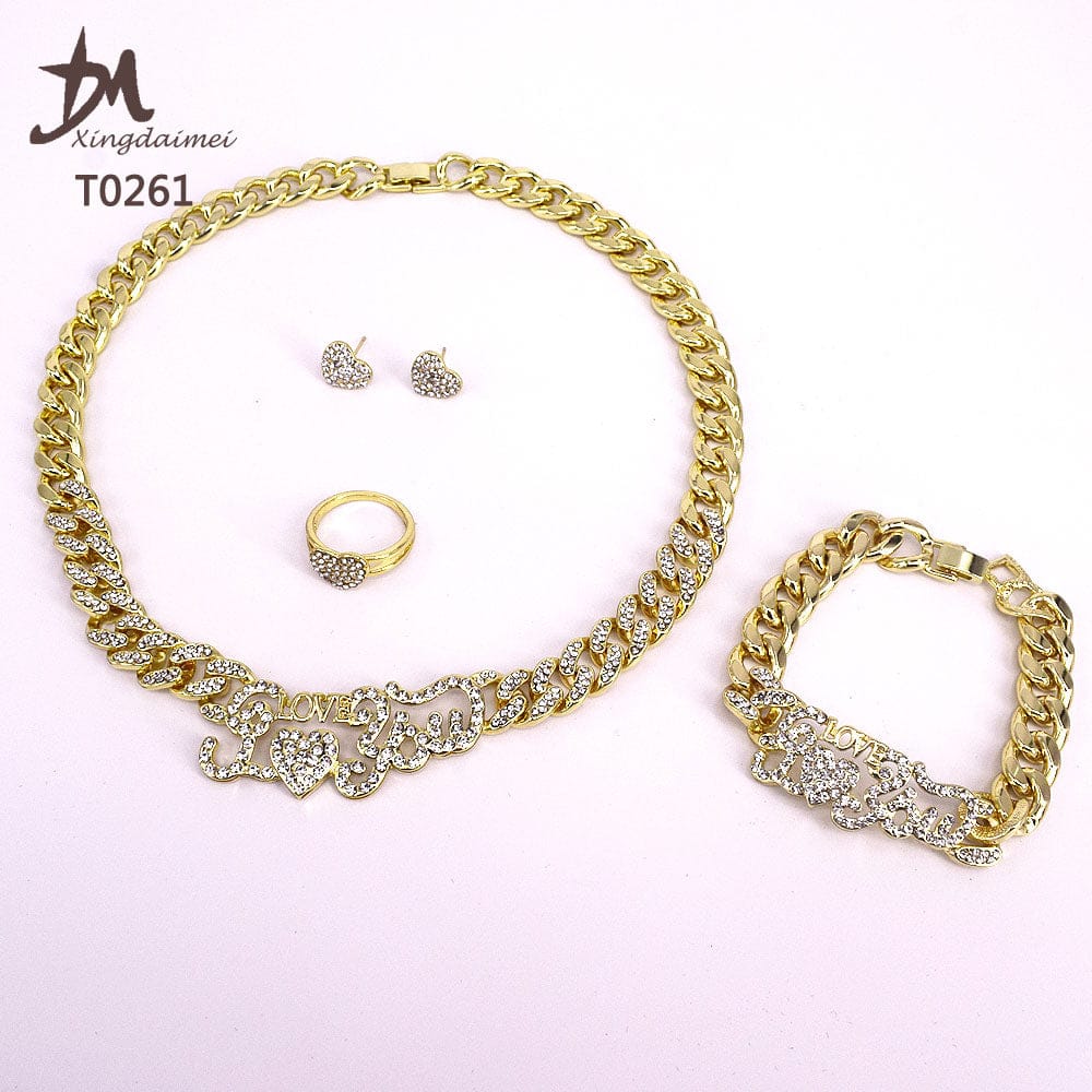 8 / 18k gold plated T0261 Wholesale Fashion Women's 18K gold plated 4piece i love you jewelry set