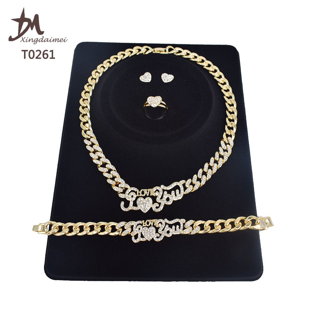 8 / 18k gold plated T0261 Wholesale Fashion Women's 18K gold plated 4piece i love you jewelry set
