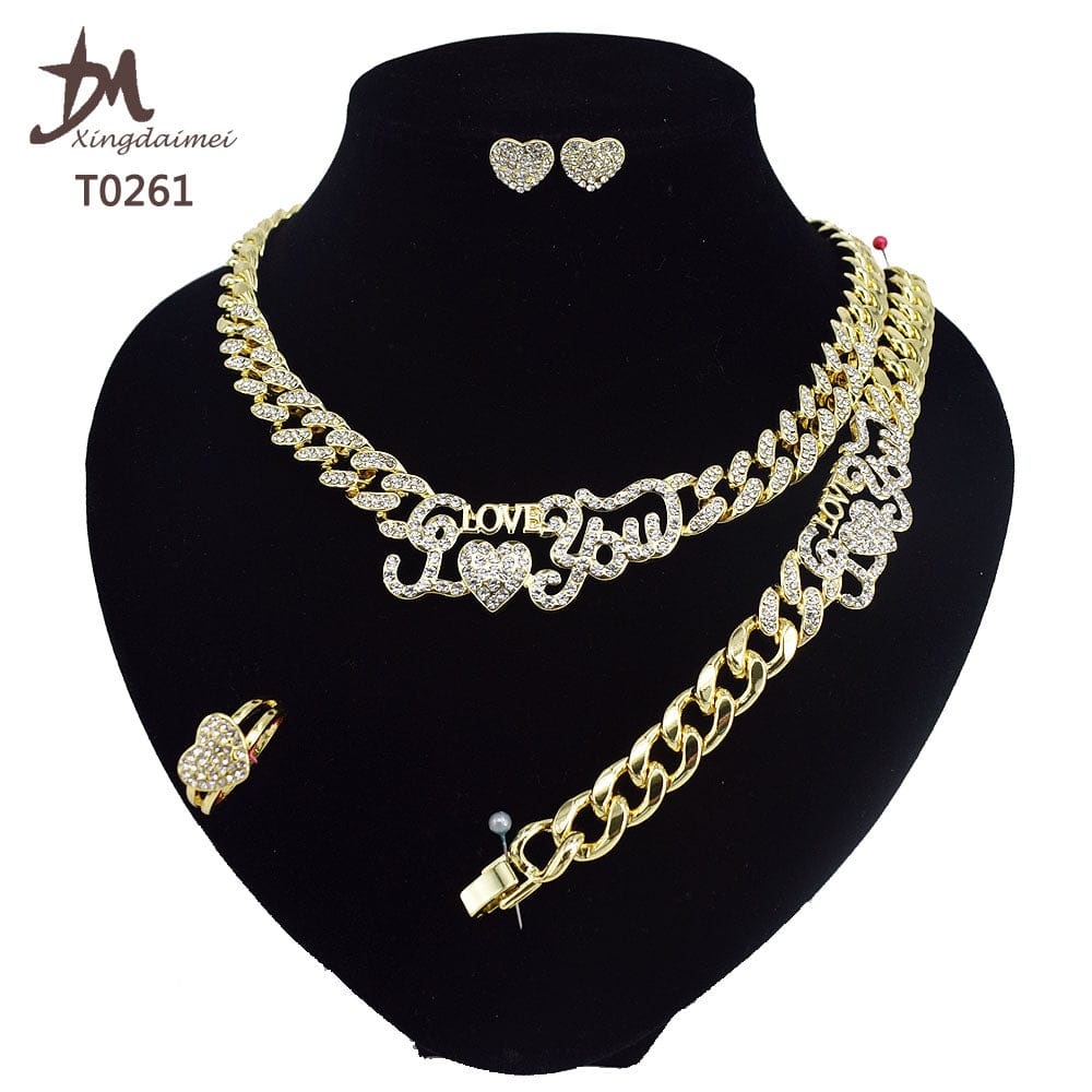 8 / 18k gold plated T0261 Wholesale Fashion Women's 18K gold plated 4piece i love you jewelry set