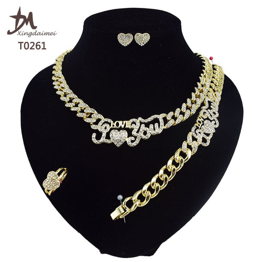 8 / 18k gold plated T0261 Wholesale Fashion Women's 18K gold plated 4piece i love you jewelry set