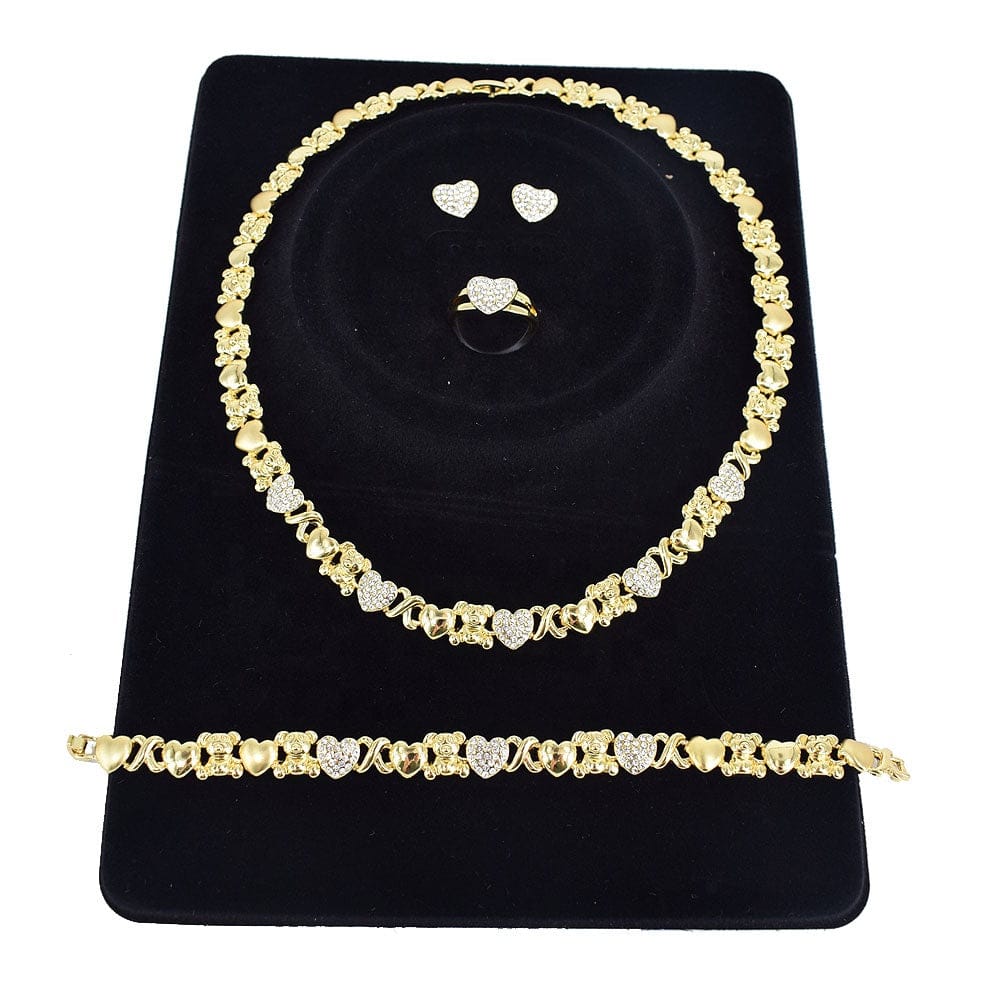 8 / 18k gold T0231 Latest design teddy bear X heart 18 K gold-plated fashion jewelry set set of earrings