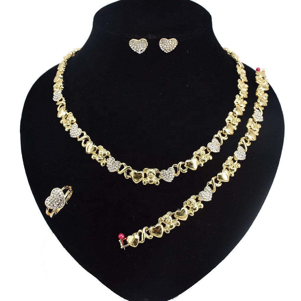8 / 18k gold T0231 Latest design teddy bear X heart 18 K gold-plated fashion jewelry set set of earrings