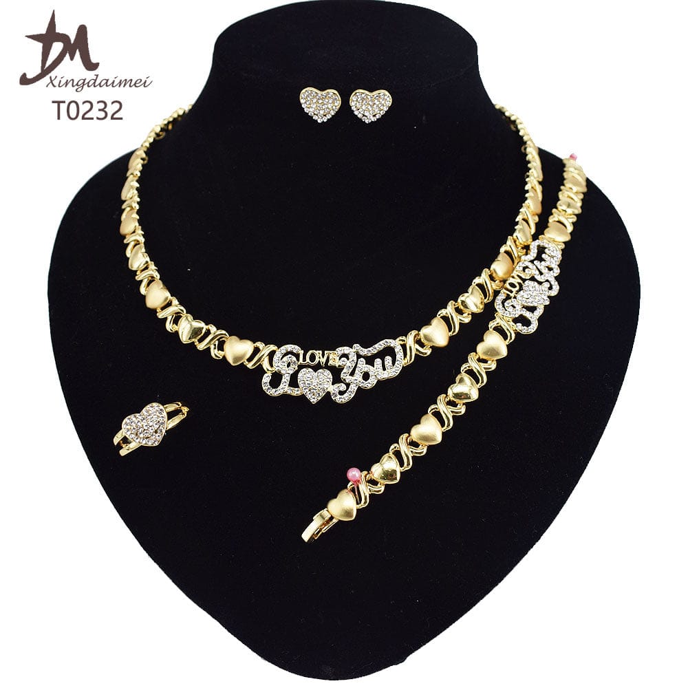 8 / 18k gold T0232 New design Hot Sale 18K gold X Heart I love you jewelry set
