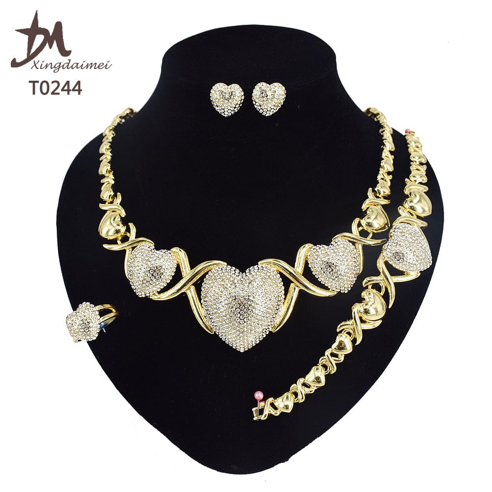 8 / 18k gold T0244 New big heart XO jewelry set hot sale wedding High quality 18K gold plated jewelry set