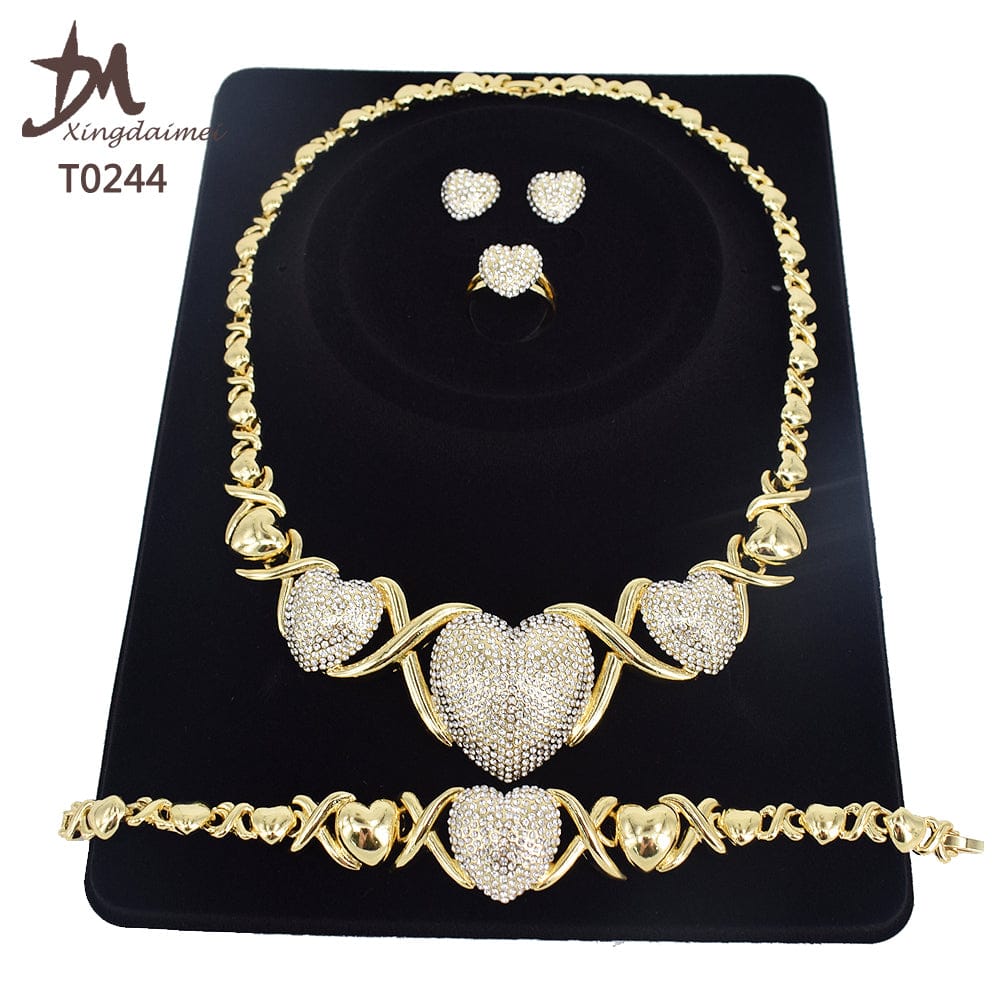 8 / 18k gold T0244 New big heart XO jewelry set hot sale wedding High quality 18K gold plated jewelry set