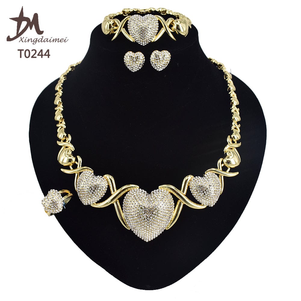 8 / 18k gold T0244 New big heart XO jewelry set hot sale wedding High quality 18K gold plated jewelry set